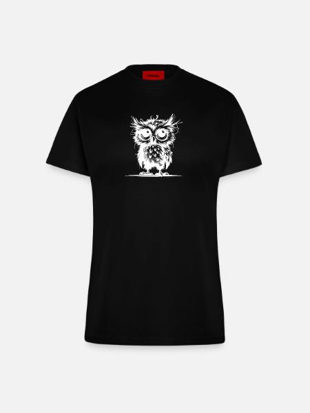 Müde Eulen Wächter des Waldes - Fitted T-Shirt - made by SPREAD - SOLID BLACK