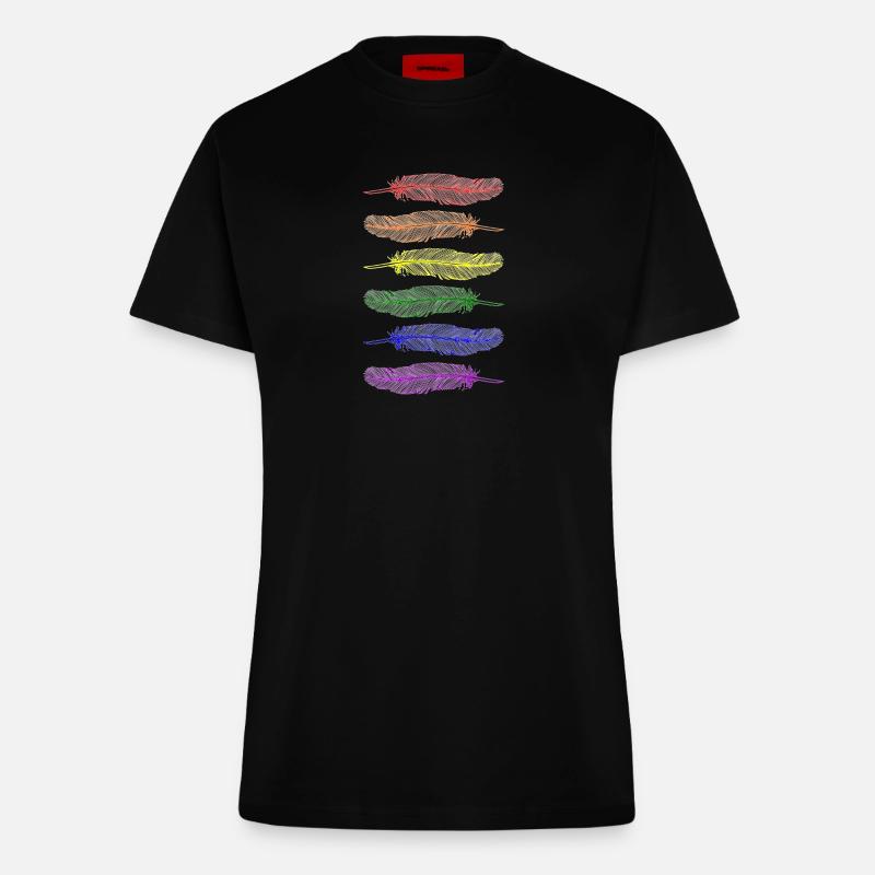 Feathers Rainbow - Fitted T-Shirt - made by SPREAD - SOLID BLACK