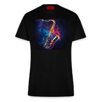 Saxophon - Fitted T-Shirt - made by SPREAD - SOLID BLACK - Vorne