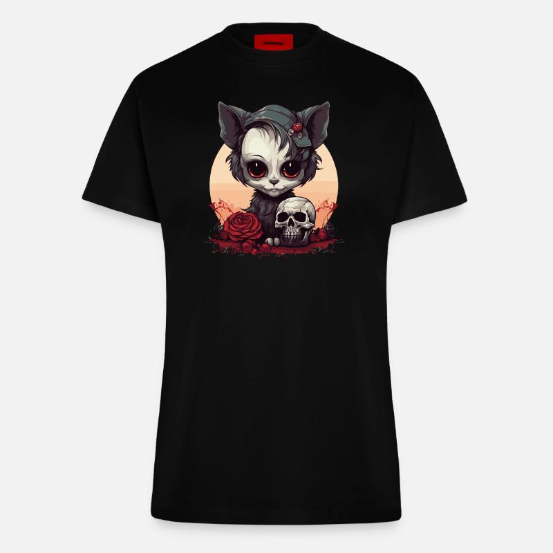 Cute Emo Gothic Kitten - Fitted T-Shirt - made by SPREAD - SOLID BLACK