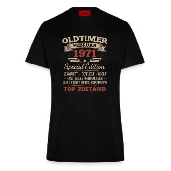 55. Geburtstag Mann Vintage 1971 Februar  - Fitted T-Shirt - made by SPREAD - SOLID BLACK - Vorne