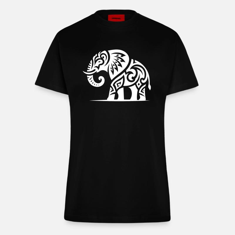 Elephant art tattoo with large tusks - Fitted T-Shirt - made by SPREAD - SOLID BLACK