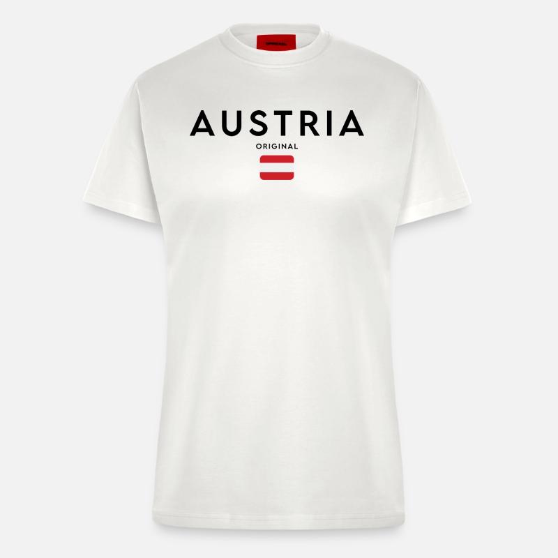 Austrian pride, minimalist sleek design - Fitted T-Shirt - made by SPREAD - OFF WHITE