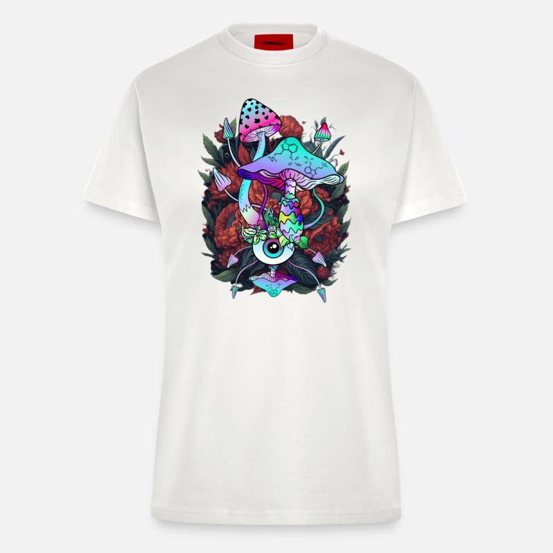 Psychedelische Pilz - Augen Kunst mit Blumen - Fitted T-Shirt - made by SPREAD - OFF WHITE