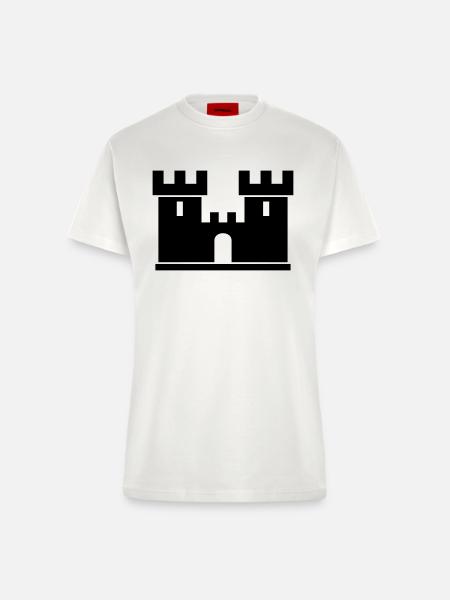 Burg Silhouette Zeichnung Geschenkidee Mittelalter - Fitted T-Shirt - made by SPREAD - OFF WHITE