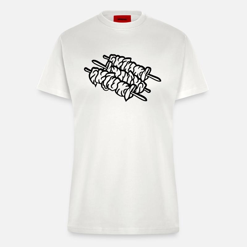 spieße grillspieß fleisch stab stäbchen grillen - Fitted T-Shirt - made by SPREAD - OFF WHITE