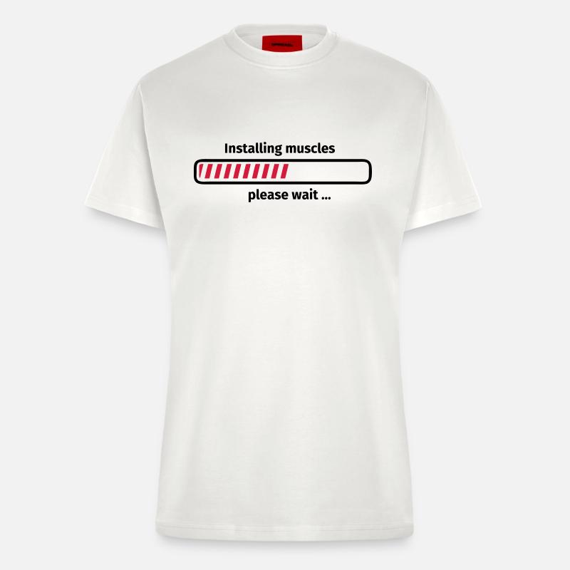 Installing muscles please wait ... - Fitted T-Shirt - made by SPREAD - OFF WHITE