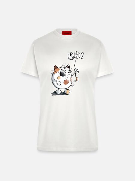 Katze mit Ballon Fisch - Fitted T-Shirt - made by SPREAD - OFF WHITE