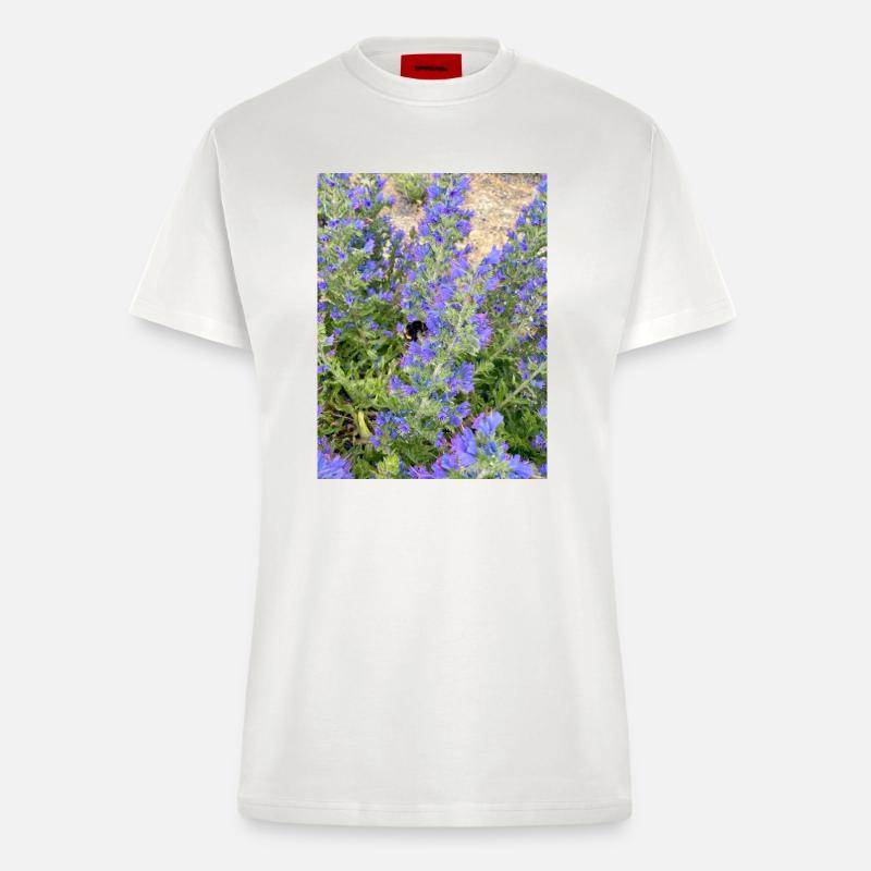 Lilac Blossoms Bee-Friendly Pattern - Fitted T-Shirt - made by SPREAD - OFF WHITE