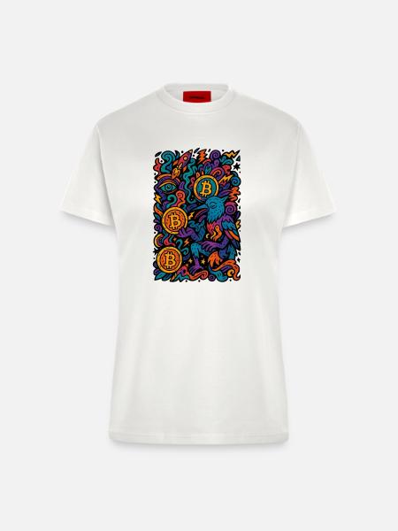 Bunte Digitale Kunst mit Bitcoin Motiven - Fitted T-Shirt - made by SPREAD - OFF WHITE