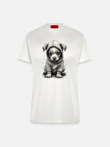 🐶 Welpe mit Sweatshirt - Fitted T-Shirt - made by SPREAD - OFF WHITE