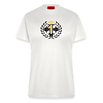 Le numéro un avec une couronne de laurier et la - T-shirt bio slim fit fabriqué en UE - OFF WHITE - Devant