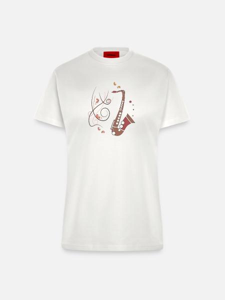 Saxofon Musikinstrument - Fitted T-Shirt - made by SPREAD - OFF WHITE