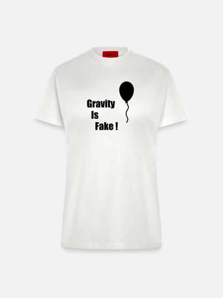 Gravity Is Fake - Fitted T-Shirt - made by SPREAD - OFF WHITE