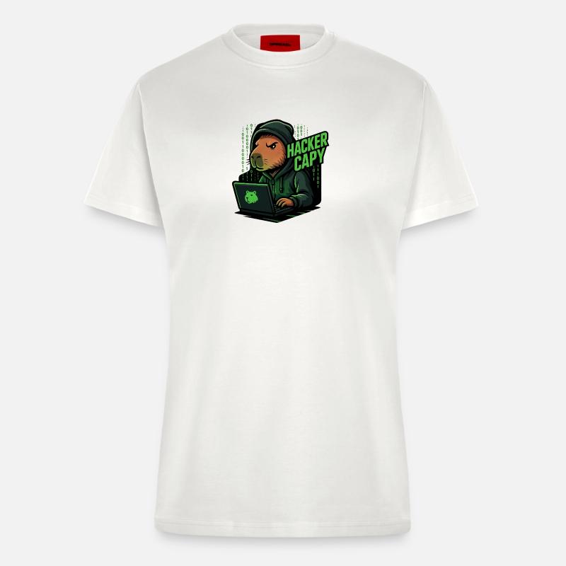 Hacker Capy – Cyber Capybara Tech  - Fitted T-Shirt - made by SPREAD - OFF WHITE