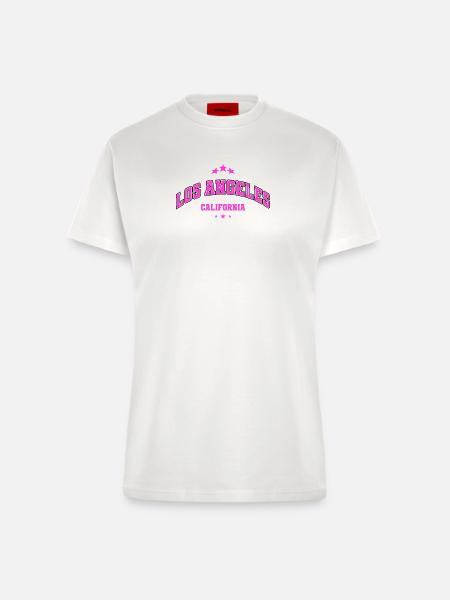 Los Angeles Neon Pink Schriftzug - Fitted T-Shirt - made by SPREAD - OFF WHITE