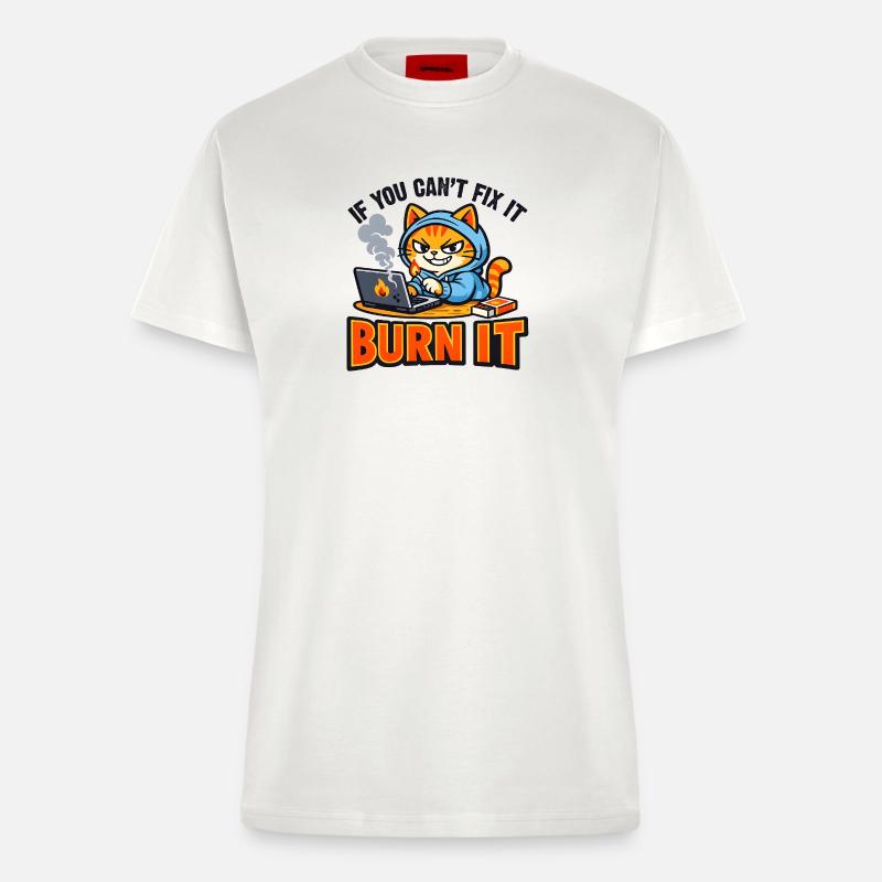 Computer Scientist Cat Burn It - Funny Saying - Fitted T-Shirt - made by SPREAD - OFF WHITE