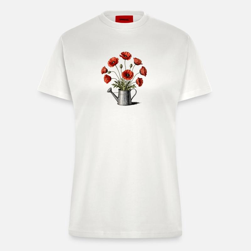 Mohnblumen in einer Gießkanne - Fitted T-Shirt - made by SPREAD - OFF WHITE