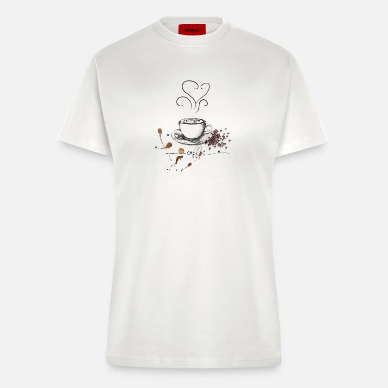 Coffee cup and beans design - Fitted T-Shirt - made by SPREAD - OFF WHITE