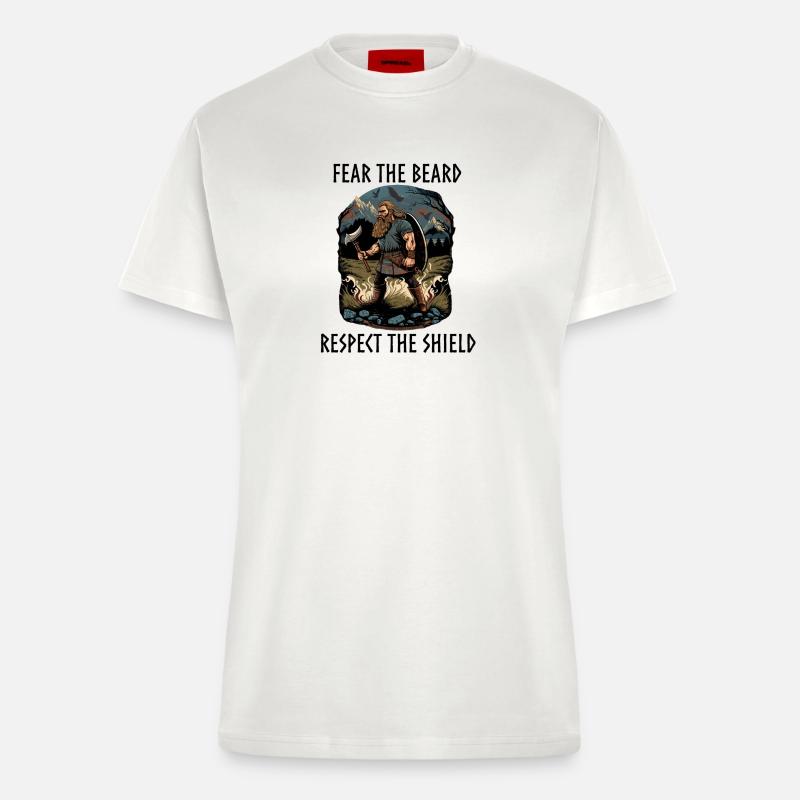 Viking with axe and shield - Fitted T-Shirt - made by SPREAD - OFF WHITE