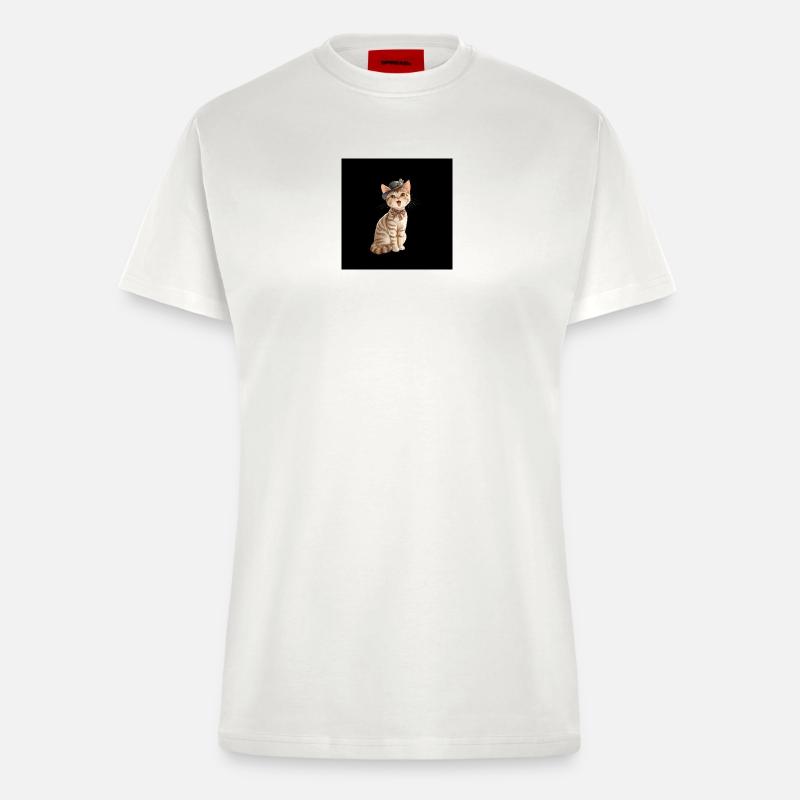 Kätzchen mit Fedora-Fliege - Fitted T-Shirt - made by SPREAD - OFF WHITE