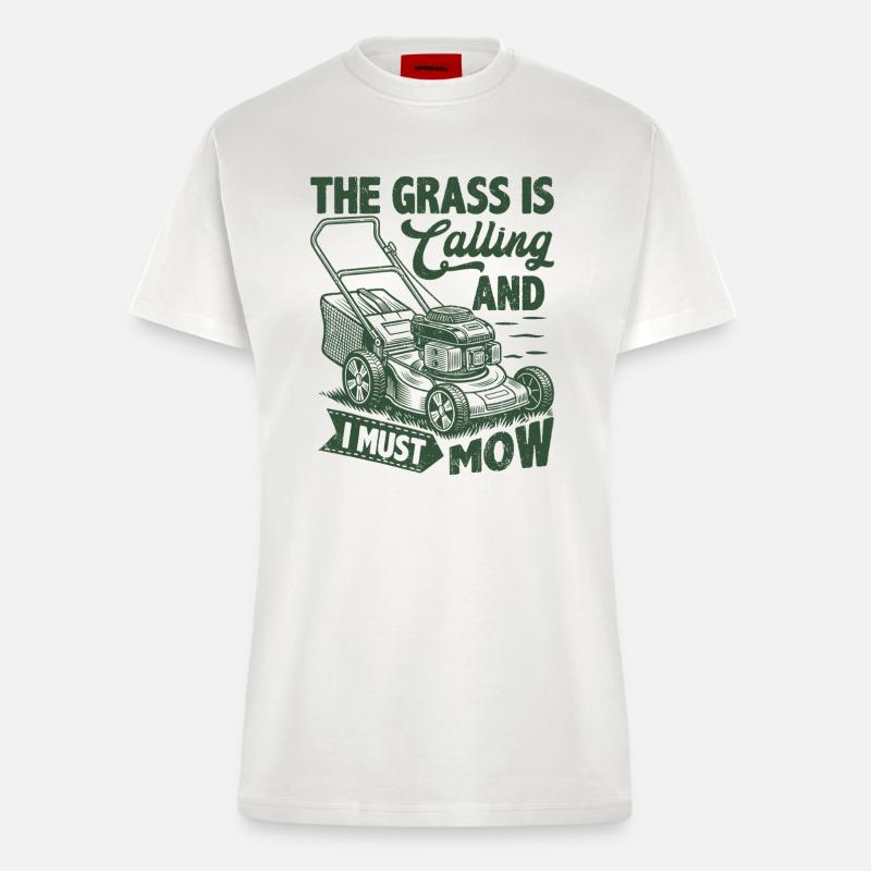 The Grass Is Calling And I Must Mow - Fitted T-Shirt - made by SPREAD - OFF WHITE