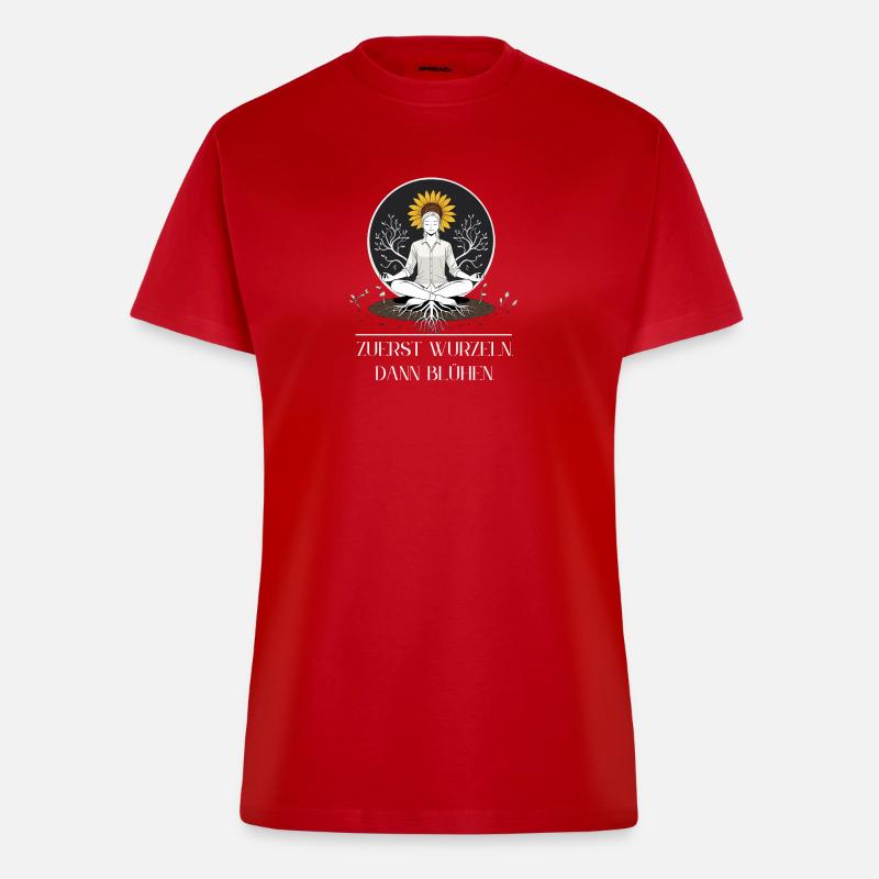 Meditationsbaum mit Sonnenkrone - Fitted T-Shirt - made by SPREAD - Rot