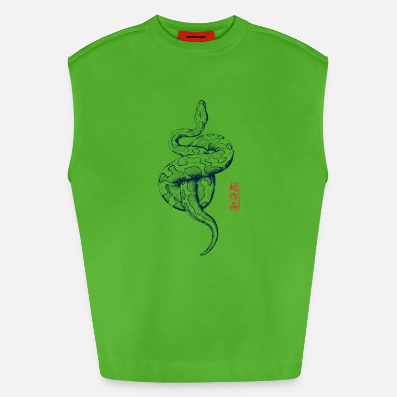 Python mit Kanji Stempel - Heavyweight Oversized Organic Tank Top Made in EU - Apple Neon