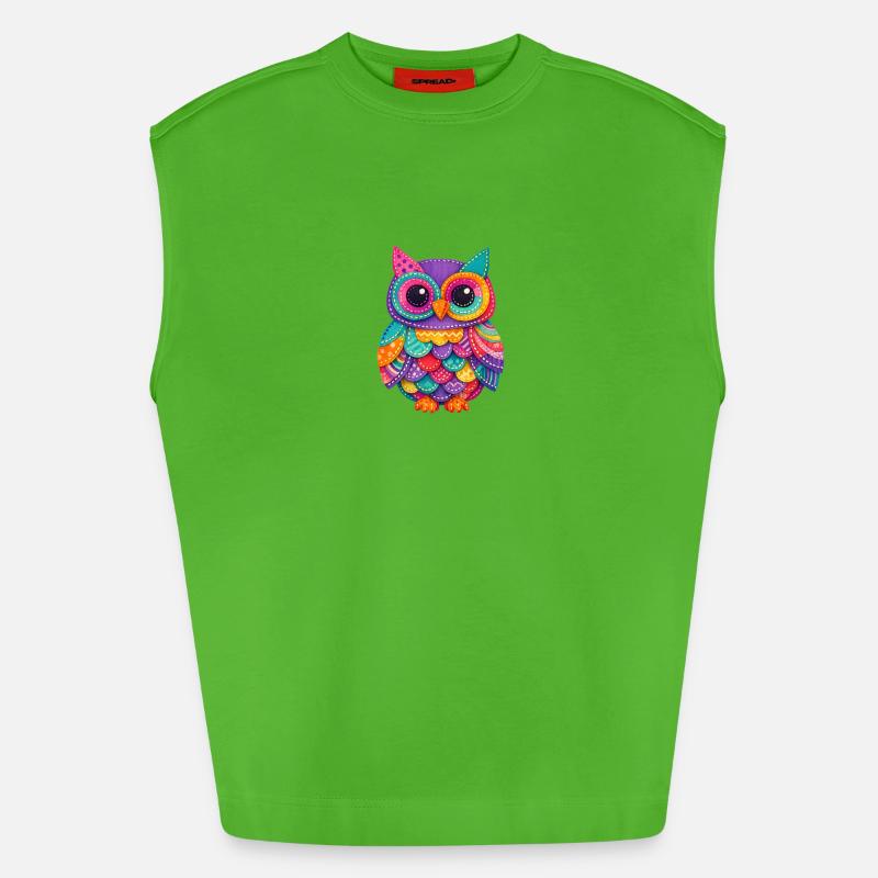 Patchwork Owl Magic - Heavyweight Oversized Organic Tank Top Made in EU - Apple Neon
