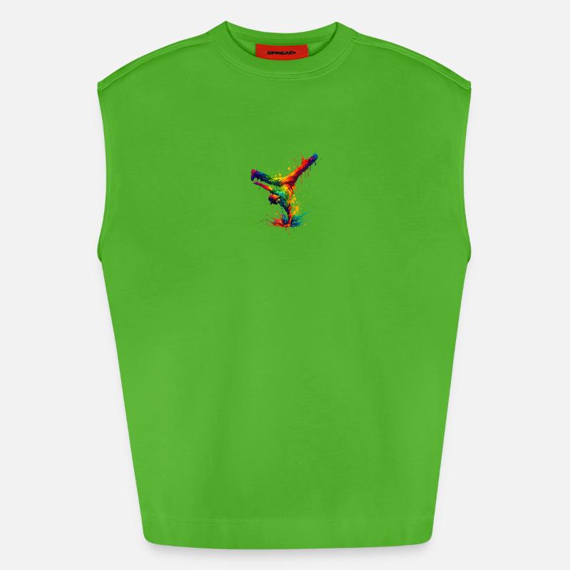 Hand Splashed Rainbow Dance - Heavyweight Oversized Organic Tank Top Made in EU - Apple Neon