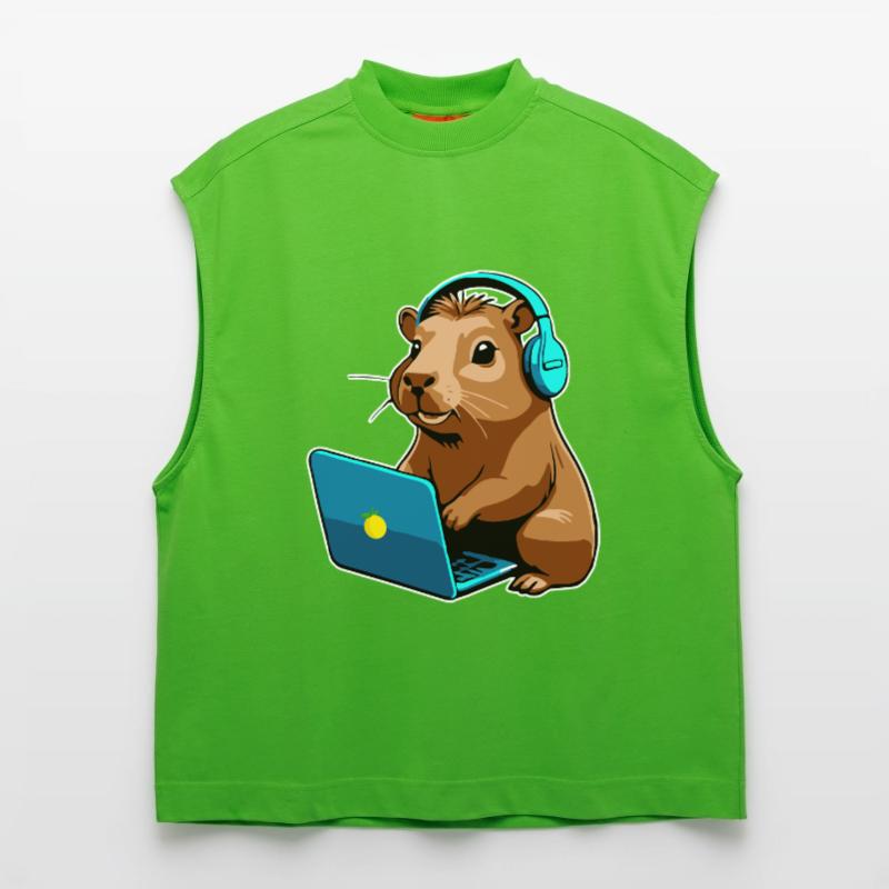 Capybara Programmer Coder Computer Heavyweight Oversized Organic Tank Top Made in EU