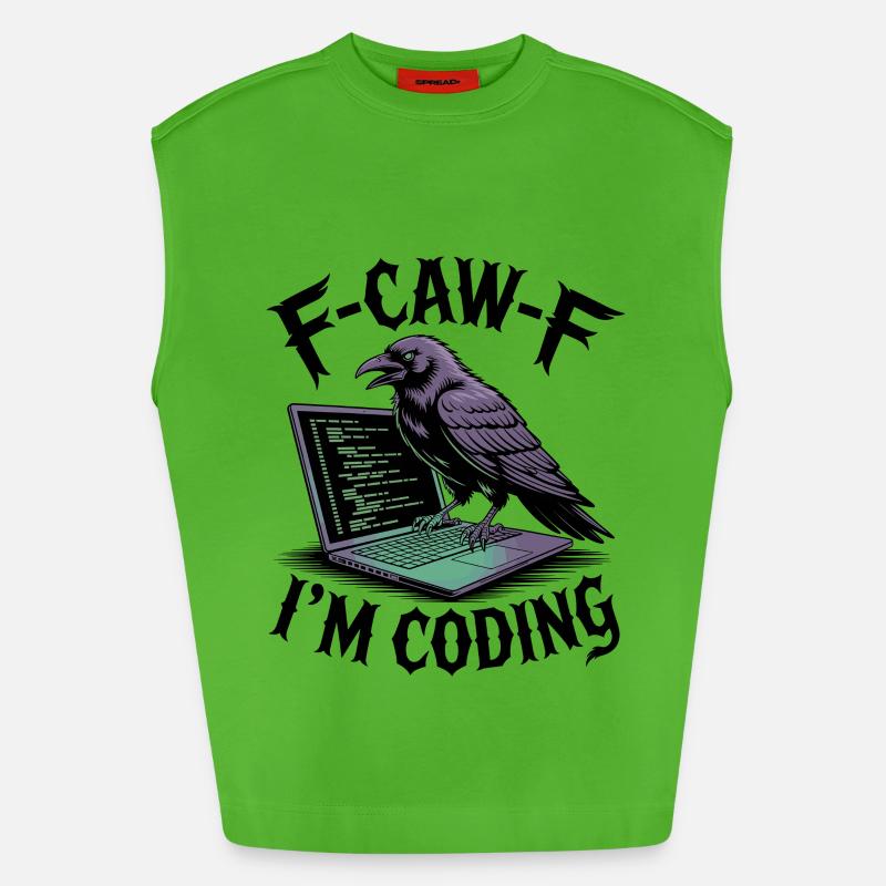 RabenCoder: Code Raven on the laptop - Heavyweight Oversized Organic Tank Top Made in EU - Apple Neon