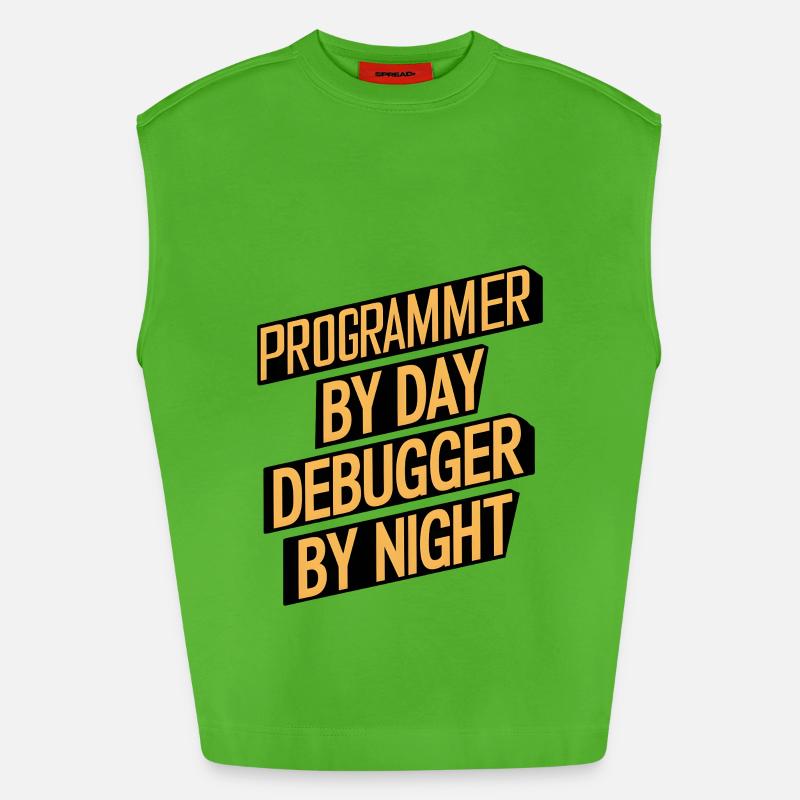 Programmer by Day, Debugger by Night - Heavyweight Oversized Organic Tank Top Made in EU - Apple Neon