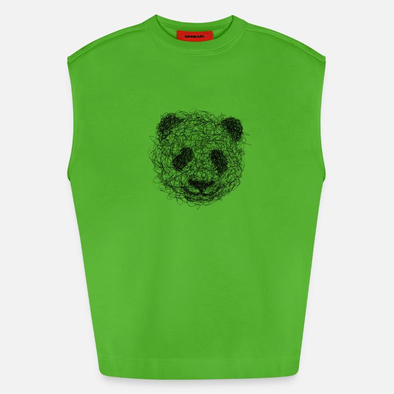 Panda Drawing Scribble - Panda scribble art - Heavyweight Oversized Organic Tank Top Made in EU - Apple Neon