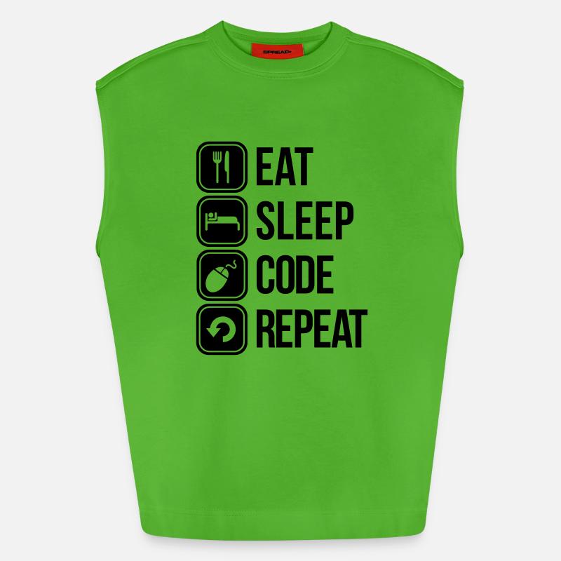 eat sleep code - Heavyweight Oversized Organic Tank Top Made in EU - Apple Neon