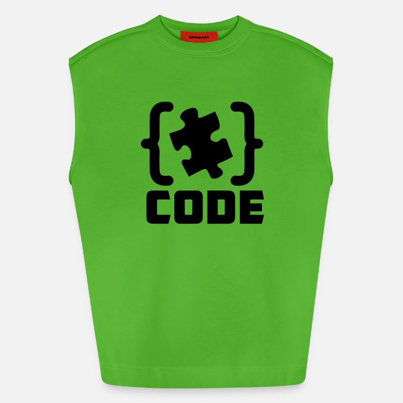 programmer Code puzzle piece solving - Heavyweight Oversized Organic Tank Top Made in EU - Apple Neon