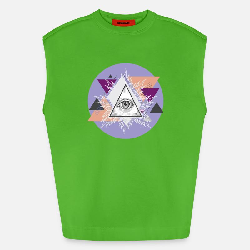 Geometric Triangular Eye with Auras - Heavyweight Oversized Organic Tank Top Made in EU - Apple Neon