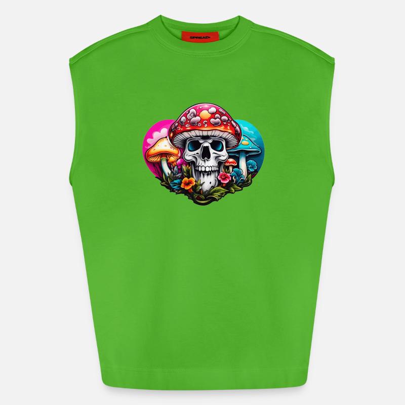 Skull Toadstool - Heavyweight Oversized Organic Tank Top Made in EU - Apple Neon