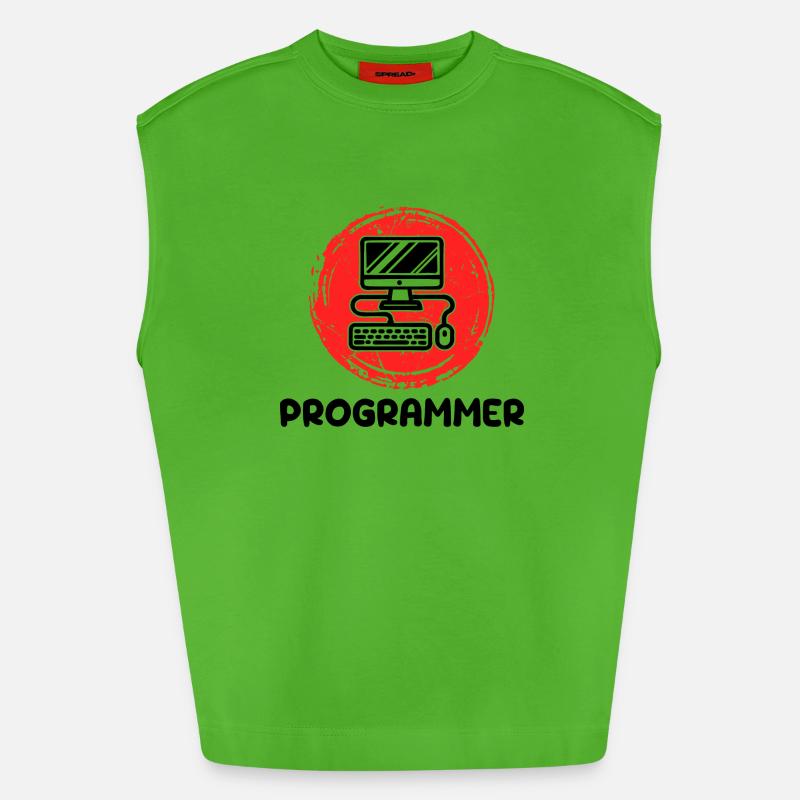 Computer Developer Programmer Code Scripting - Heavyweight Oversized Organic Tank Top Made in EU - Apple Neon