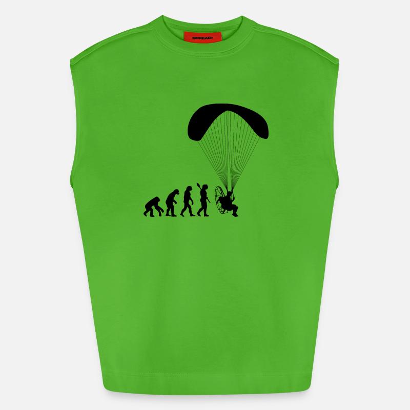 Paramotoring Human Evolution Funny - Heavyweight Oversized Organic Tank Top Made in EU - Apple Neon