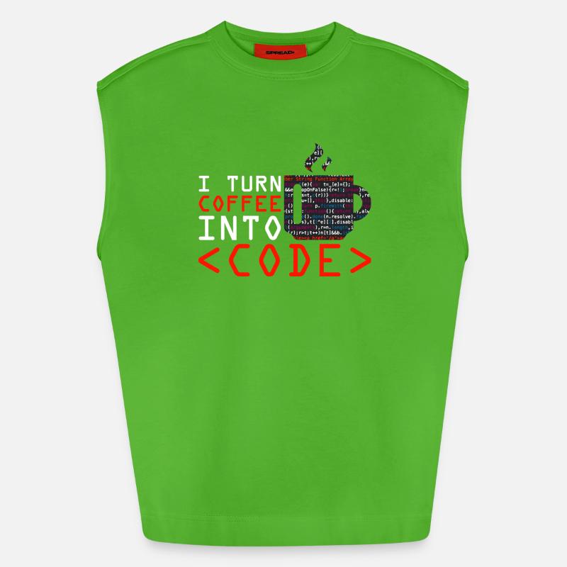 Programmers generate code from coffee - Heavyweight Oversized Organic Tank Top Made in EU - Apple Neon