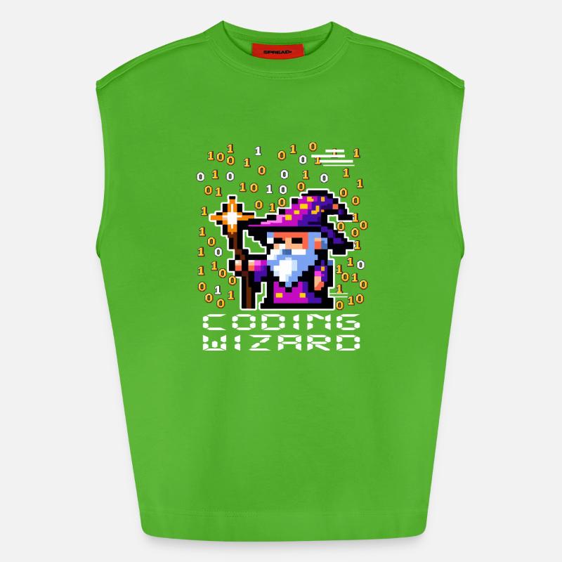Wizard Pixel Code - Heavyweight Oversized Organic Tank Top Made in EU - Apple Neon
