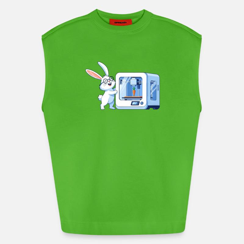 Funny Rabbit Nerd Programmer 3D Printer - Heavyweight Oversized Organic Tank Top Made in EU - Apple Neon