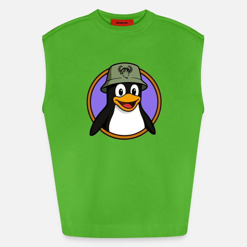 Tux Linux + GNU Hut - Heavyweight Oversized Organic Tank Top Made in EU - Apple Neon
