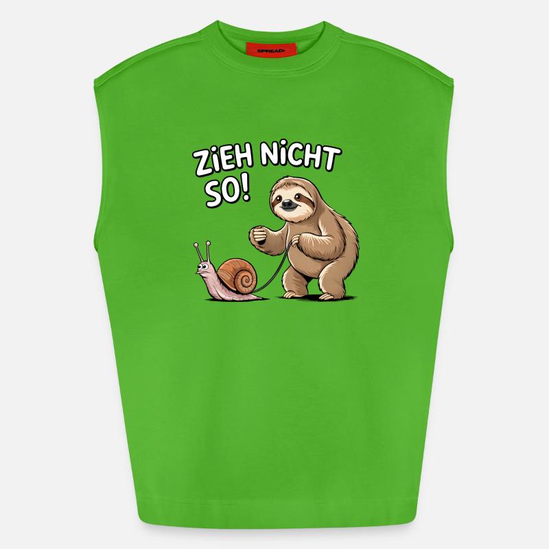 Don't pull so sloth snail - Heavyweight Oversized Organic Tank Top Made in EU - Apple Neon