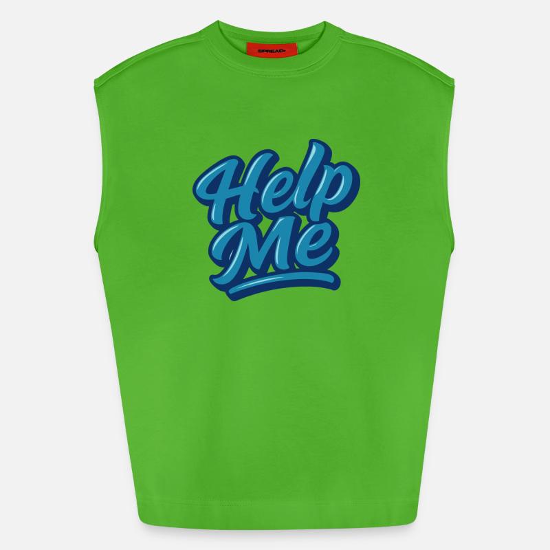 Help Me Blue Script Logo - Heavyweight Oversized Organic Tank Top Made in EU - Apple Neon