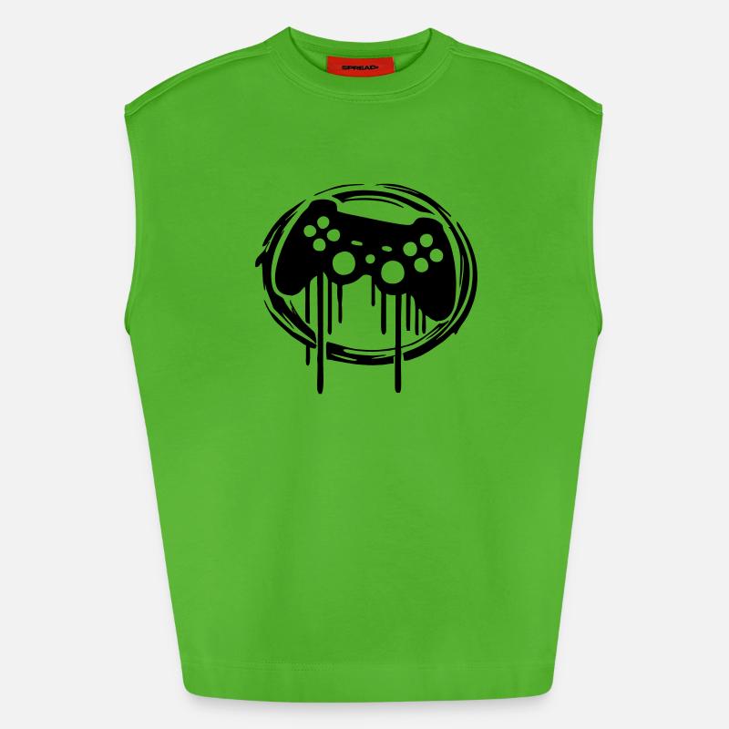 Gaming Controller Circle Pattern - Heavyweight Oversized Organic Tank Top Made in EU - Apple Neon