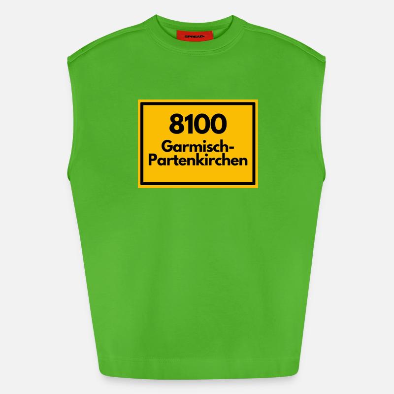 OLD POSTCODE POSTCODE 8100 GARMISCH-PARTENKIRCHEN - Heavyweight Oversized Organic Tank Top Made in EU - Apple Neon