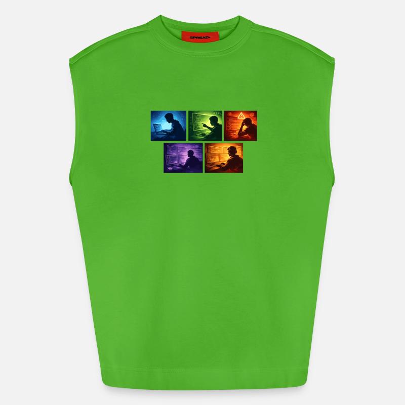 Multi-Screen Code Shadow - Heavyweight Oversized Organic Tank Top Made in EU - Apple Neon