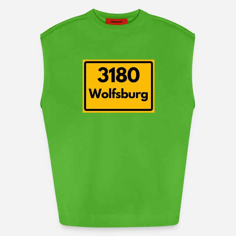 OLD POSTCODE POSTCODE RETRO 3180 WOLFSBURG - Heavyweight Oversized Organic Tank Top Made in EU - Apple Neon